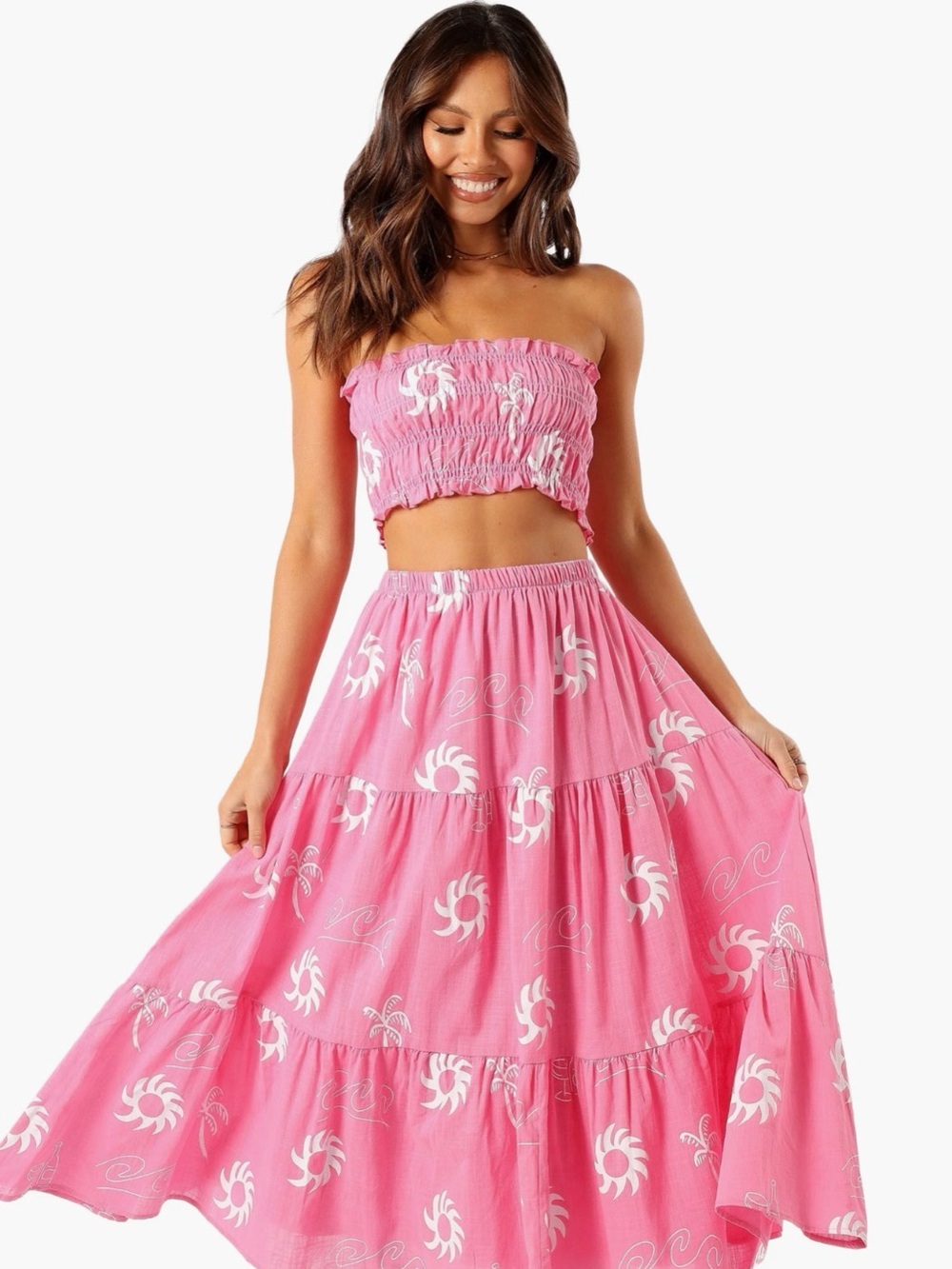 Petal & Pup Pink Smocked Tube Top & Tiered Maxi Skirt Set